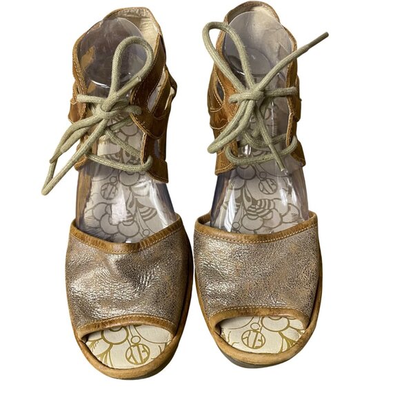 Fly London Yafi Lace Up Leather Wedge Sandals Brown Tan Sz 41 (EU) - Picture 3 of 9